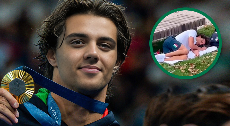 Medallista de oro Thomas Ceccon duerme en un parque